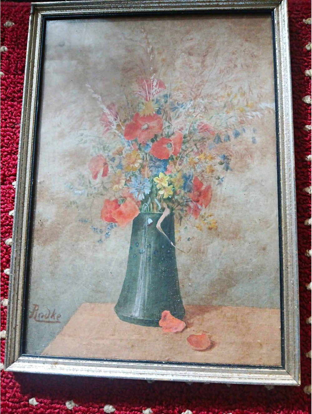Signed Framed Floral Still Life Vase Painting, Medium